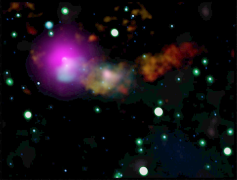 Bokeh sparkles layered over an image of interstellar dust.